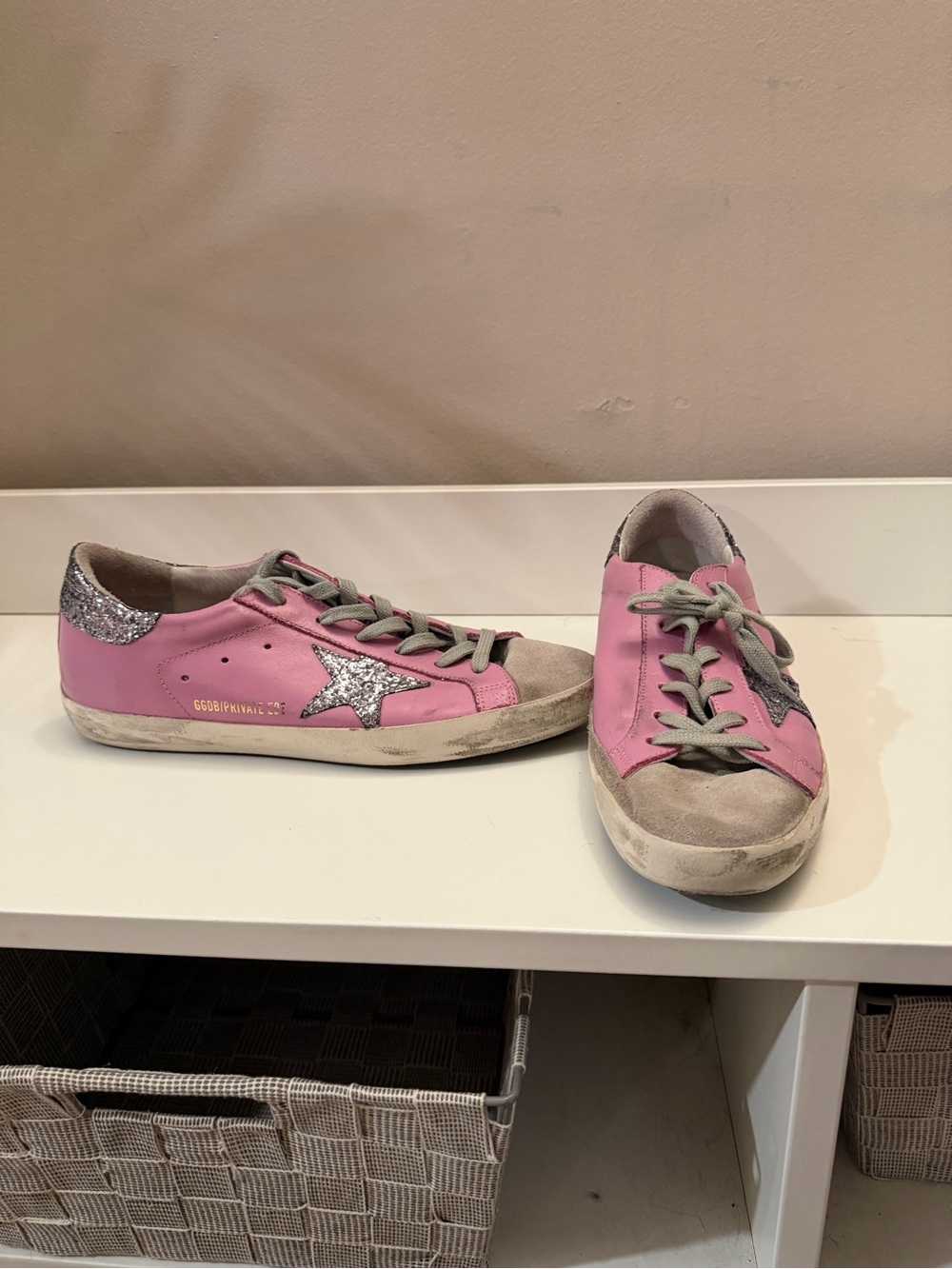 Golden Goose Superstar Pink Leather Silver Glitter Star Sneakers Size 41